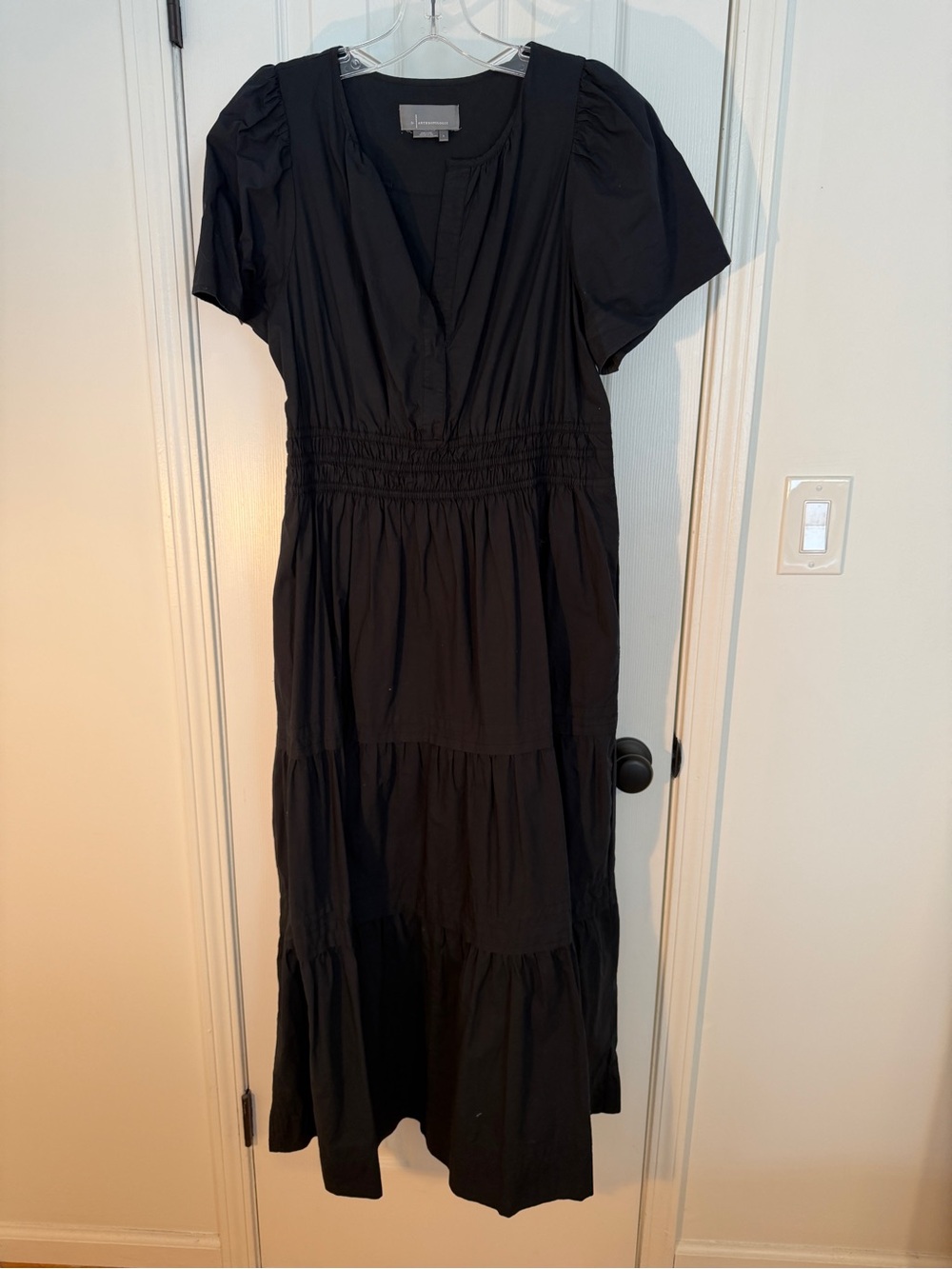 Anthropologie Somerset Black Tiered V‑Neck Maxi Dress Large